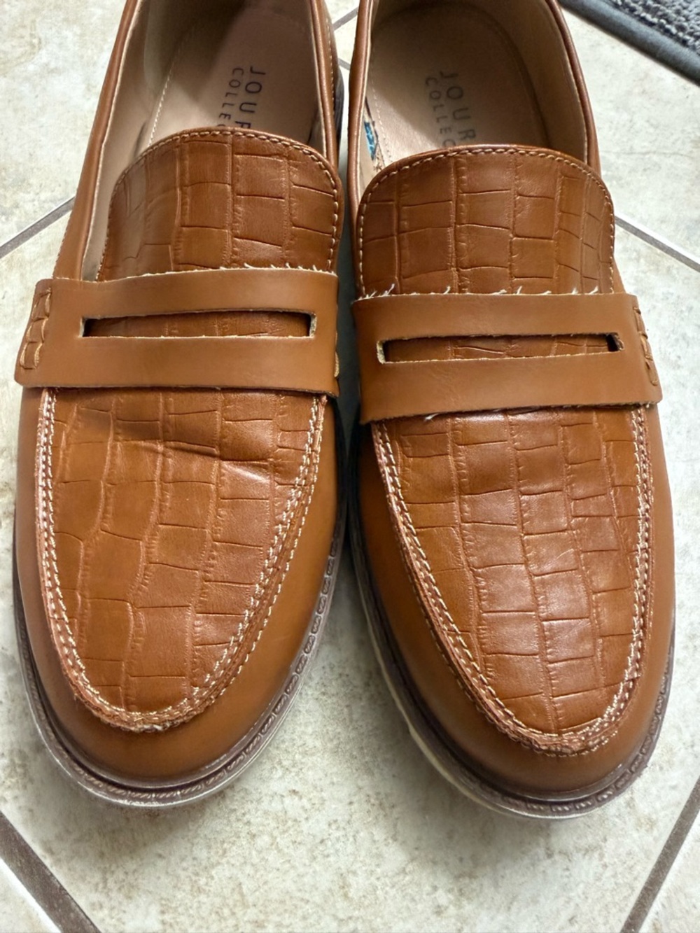 Journee Collection Cognac Croc-Embossed Penny Loafers